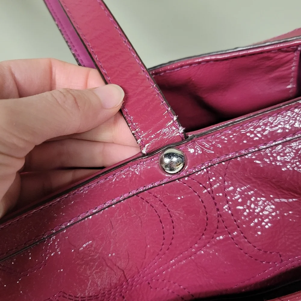 Vintage Y2k Coach Magenta Patent Leather Diaper Bag Baby Laptop Work Bag XL